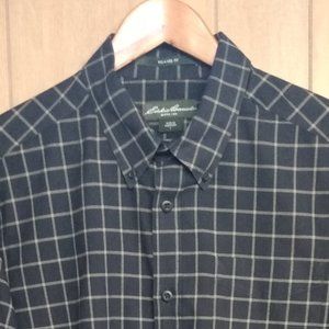 Eddie Bauer men's black with gold, long sleeve button down shirt size Large